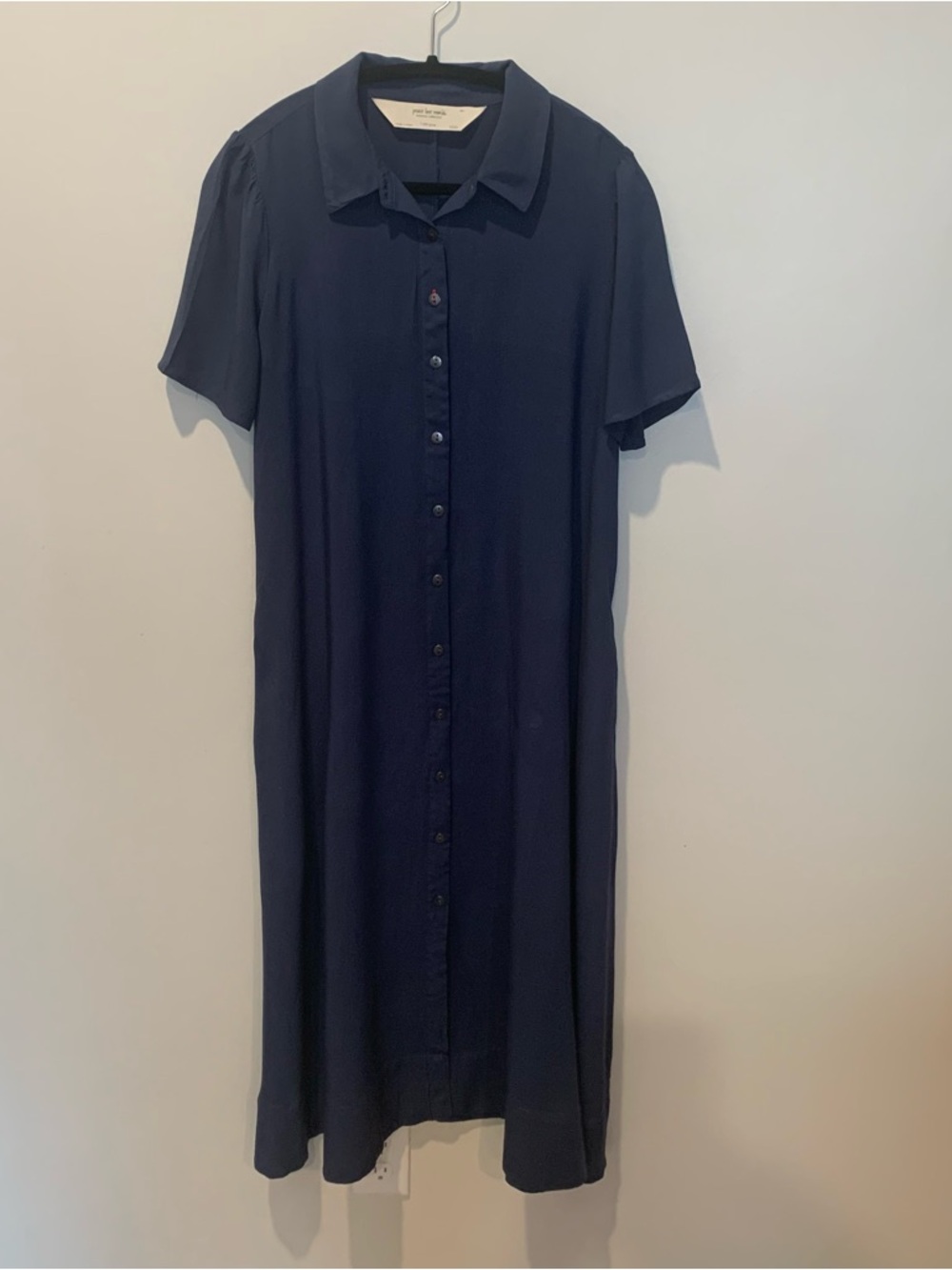 Peace Love World Classic Navy Button-Front Shirt Dress MIDI Dress SZ S